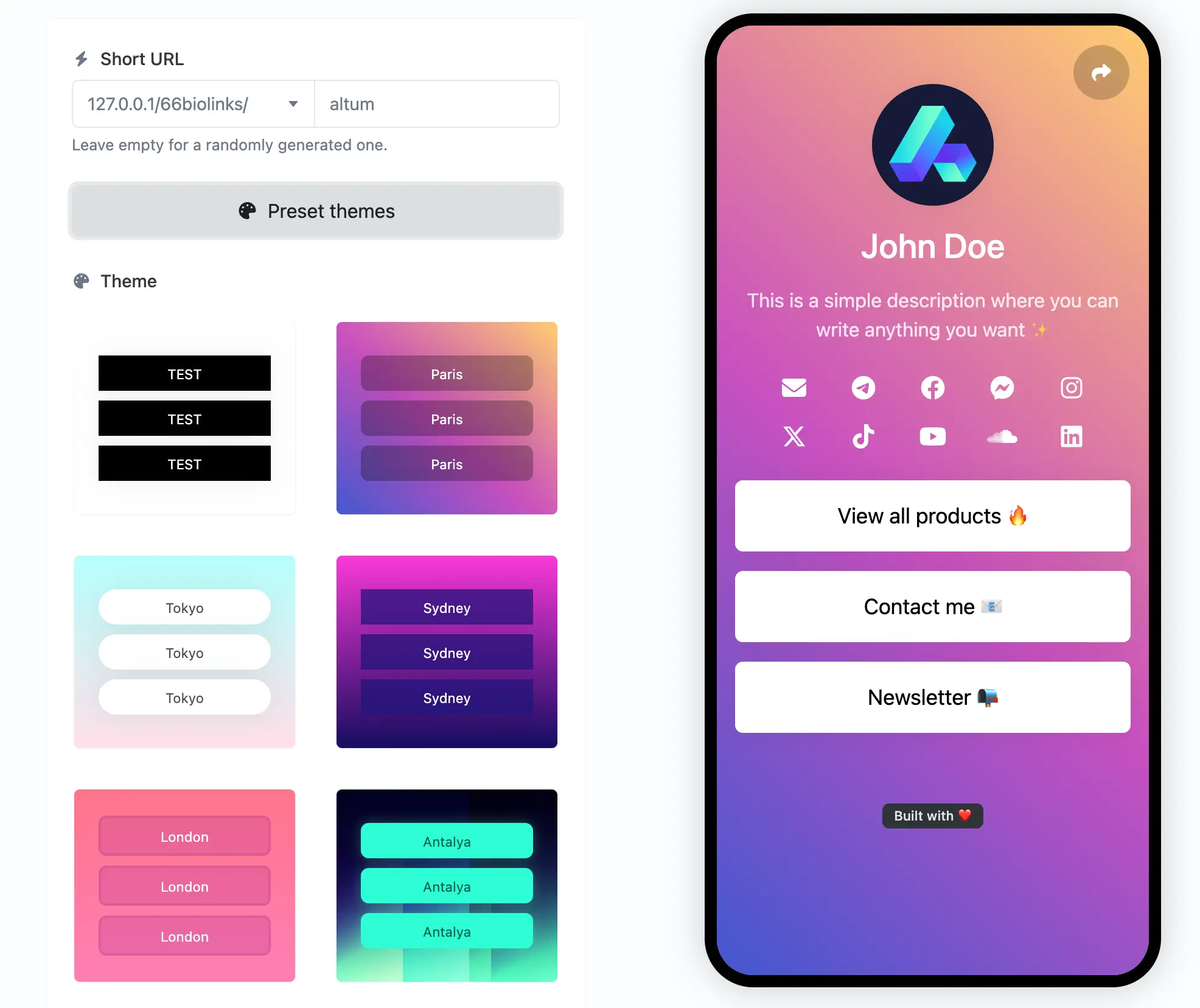 لقطة شاشة لصفحة تحرير رابط صفحة الهبوط في التطبيق